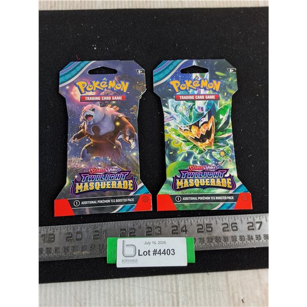 (2) Sealed Pokemon "Scarlet & Violet" Twilight Masquerade Packs - Cannot Authenticate