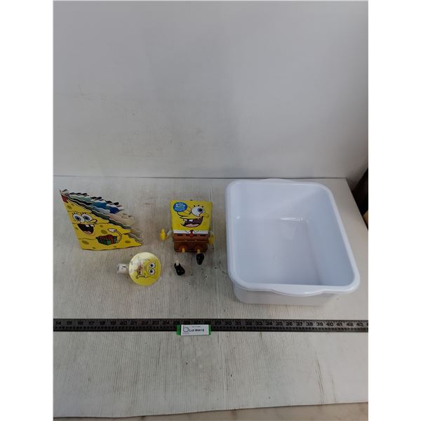 Sponge Bob Memorabilia - As is, Plastic Bin, Nightlight Works
