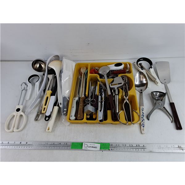 Spatulas, Cutlery Tray, Meat Hammer, Tongs, Knives, Misc