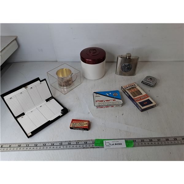 Metal Flask, Wolf Bros. Cigars, Player's Tin, Misc.