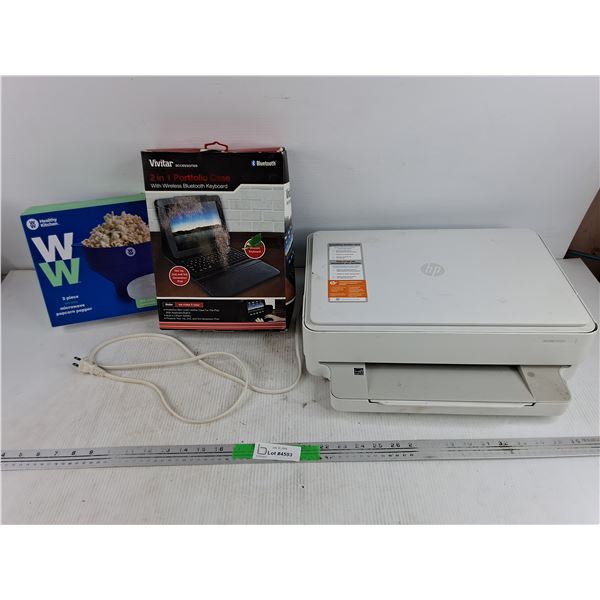 Silicone Microwave Popcorn Popper, 2 in 1 Portfolio Case, HP Printer - Powers On, As Is