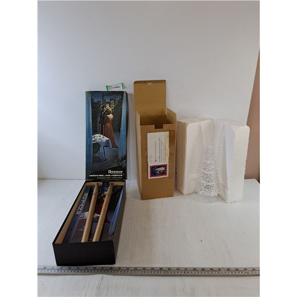 Ronson Butane Veraflame Gas Candles and Avon Small Christmas Tree