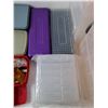 Image 5 : (3) Tupperware Containers,  (2) Plastic Pencil Cases, (4) Small Storage Boxes, (1) Red Tote Bin