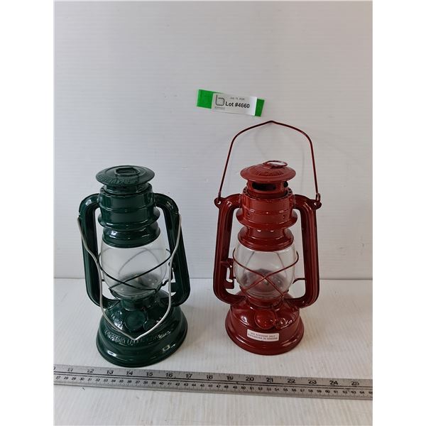 Green Oil Lantern and Red Kerosene Lantern
