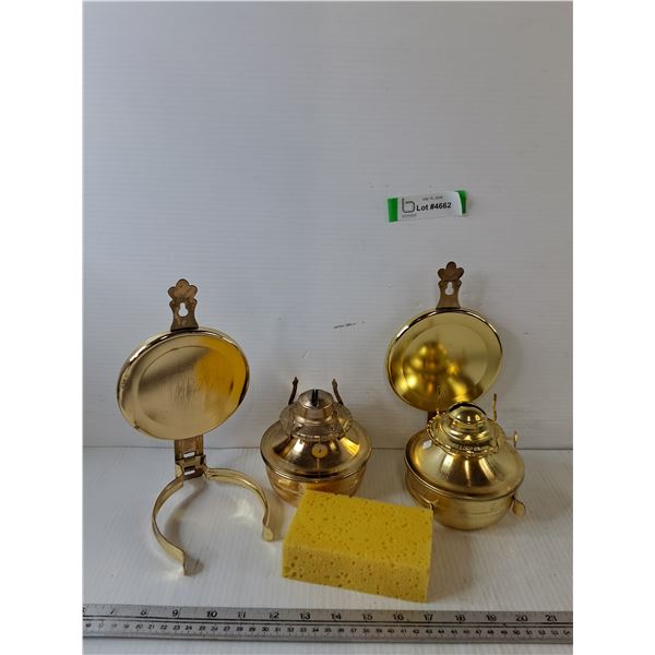 (2) Paraffin/Oil Lamps with Two Reflectors No Cover and Sponge
