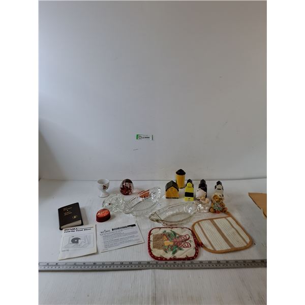 New Testament, (5) Spice Shakers, Food Slicer Manual, (2) Porcelain Figures