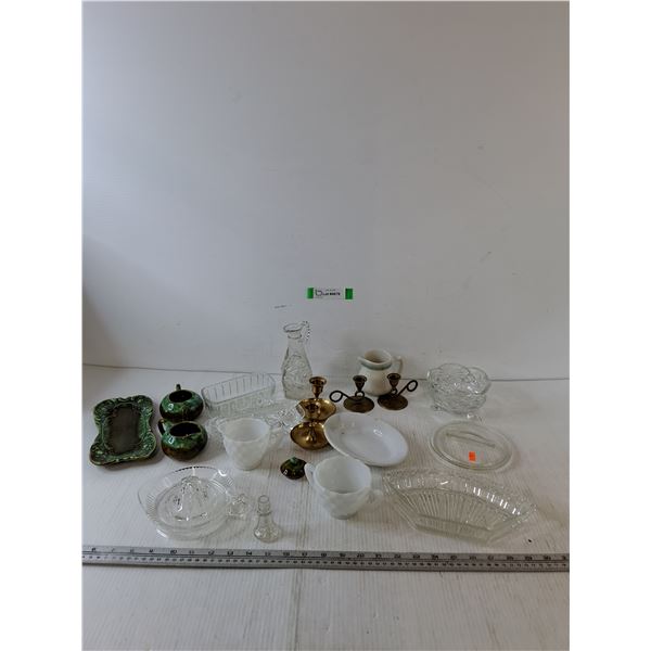 (4) Candelabrums, Glass Juicer, (2) Pitchers, Sugar Cups