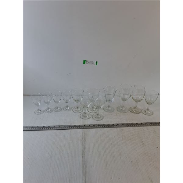 (1) Sling Glass, (4) Cognac Glasses, (4) Small Glasses, (3) Glasses