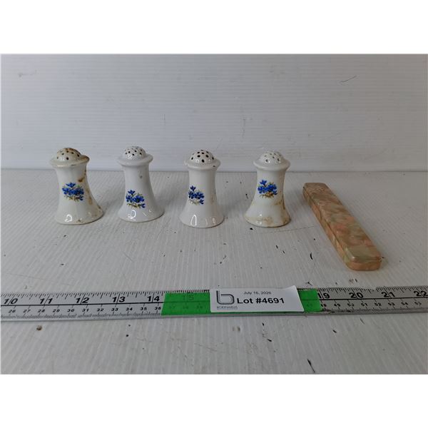 Porcelain Salt & Pepper Shakers & Mother of Pearl Case