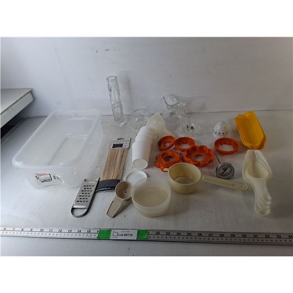 Measuring Spoons, Meat Thermometer, Crystal Dishes, Misc.