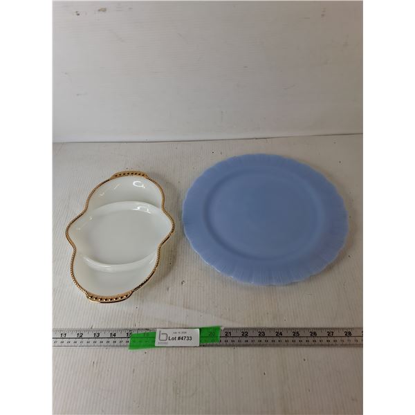 Fire King Milk Glass Tray & Delphite Glass Plate