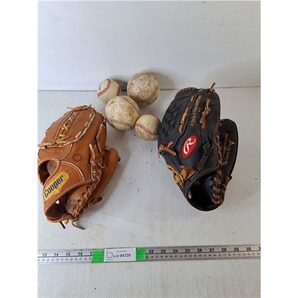 (2) Adult Baseball Gloves & Balls