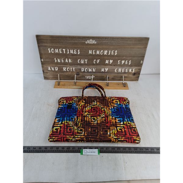 Wooden 26" x 12" Sign, Coat Rack, Laptop Case