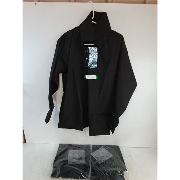 (3) Sealed Men's Small Black Collared Shirts w/Chest Fashion Lace