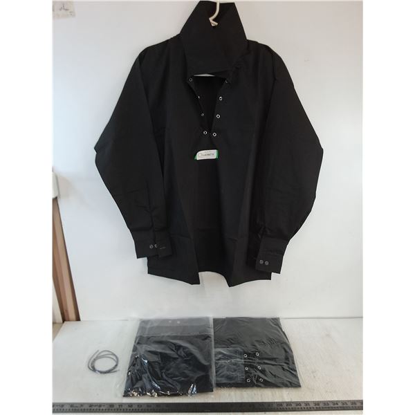 (3) Sealed Men's Small Black Collared Shirts w/Chest Fashion Lace