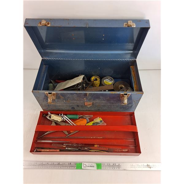 Beach Metal Tool Box, Saw Blades, Screwdrivers, Solder, PVC Tape, Misc