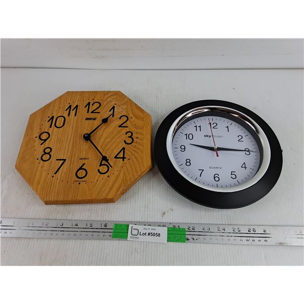 (2) Quartz Wall Clocks - Powers On, As Is