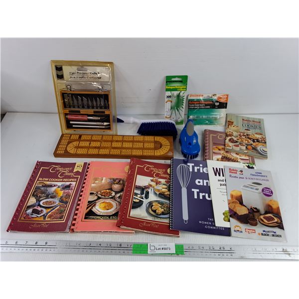 Precision Knife Set, Cribbage Board, Cook Books, Brushes, Halogen Bulbs