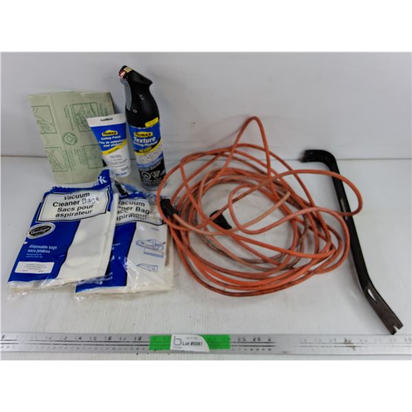 Vacuum Cleaner Bags, Extension Cord, Crowbar, Homax Ceiling Patch & Texture Ceiling Spray
