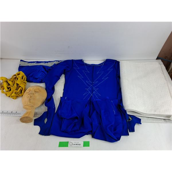 Carved Wood Wall Mask, Table Cloth & Kids Costume