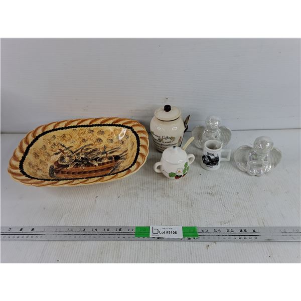 Ceramic Bowl, Sugar Dishes, Angel Ornaments & Mini Mug