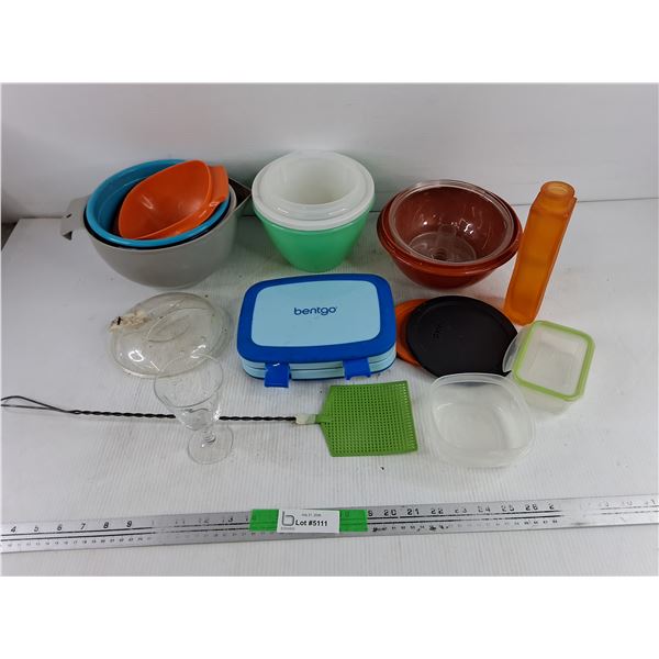Kids Lunch Box, Plastic Bowls, Fly Swatter, Wine Glass, Misc