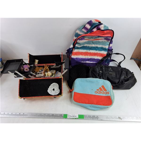 Winter Toque, Backpack, Sewing Box w/Supplies, Bags