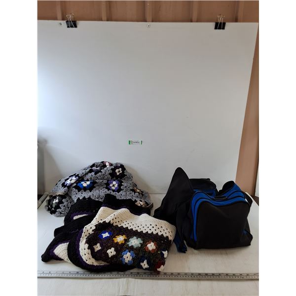 (2) Afghan Blankets and (1) Duffle Bag