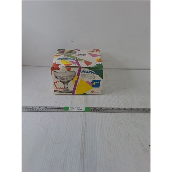 (4) Blue Ice Cream Dishes -NIB