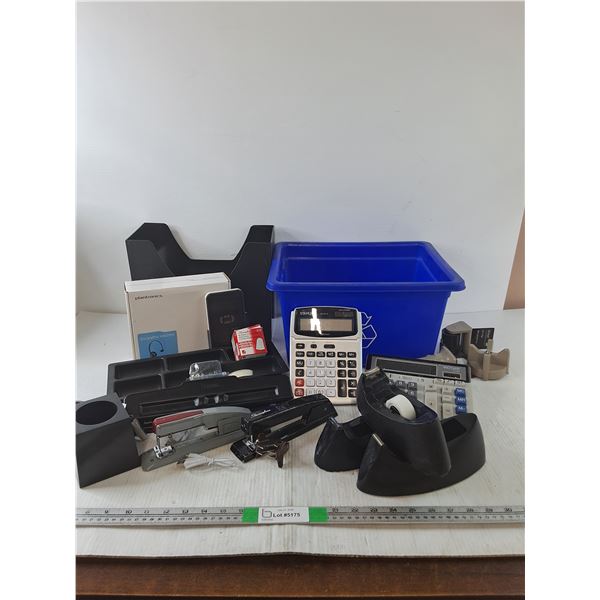 Large Assortment Office Supplies- 3 Hole Punch, Headset, (3)Tape Dispensers, Misc- As Is