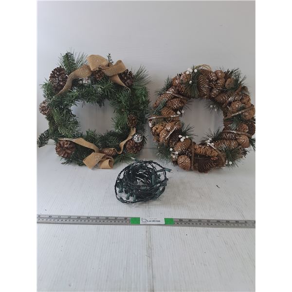 (2) Wreaths, String Of Lights- Works