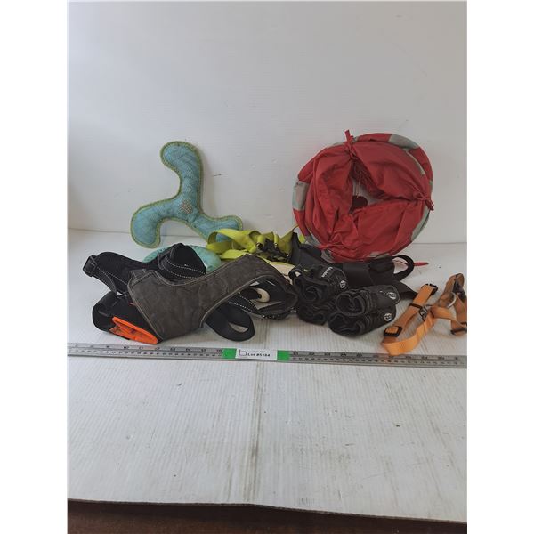 Dog Booties- Size Large, Cat Tunnel,(4) Dog Harnesses, Misc