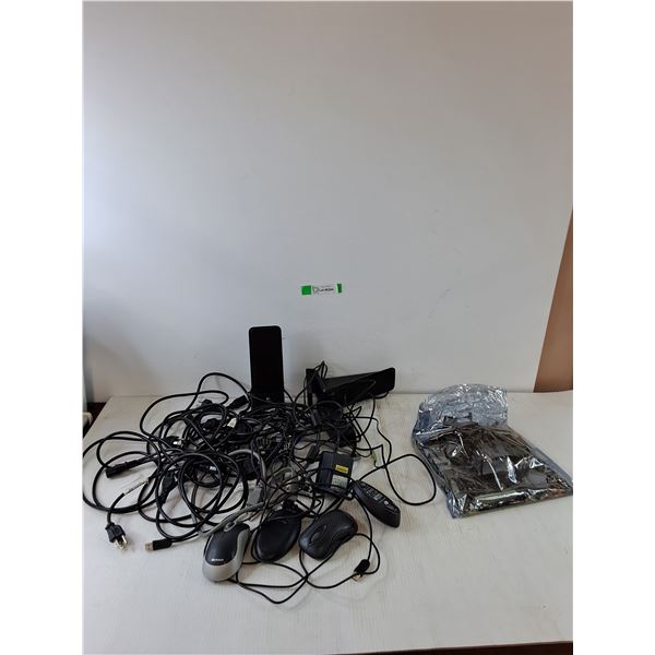 Assorted Cables, Lenovo Power Brick, (2) Logitech Speakers, (1) PC Computer Motherboard
