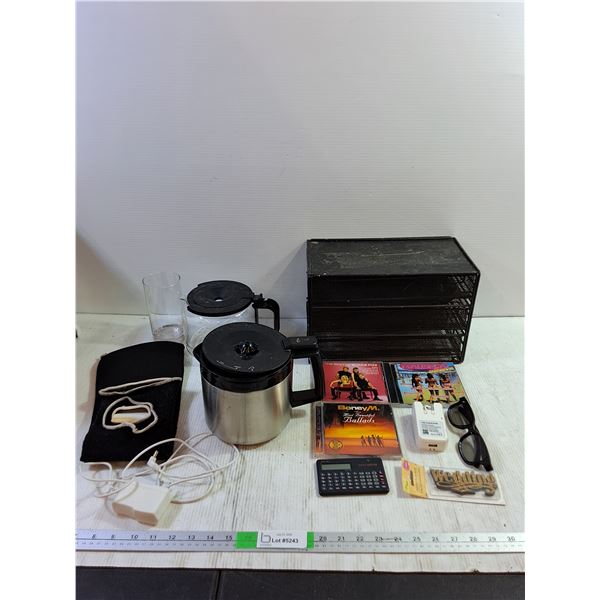 Office Mini Drawer 12.5''x7''x8.5'', (2) Coffee Jugs, Misc