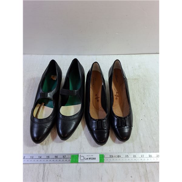 (2) Women's Black Leather Heels Size 11.5-12