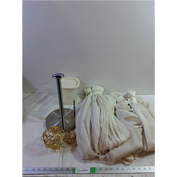 (2) Curtains, Paper Towel Holder, Misc