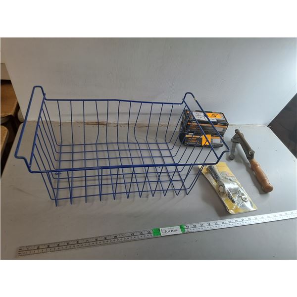 Wire Storage Bin 23" x 14.5" x 9", Flooring Staples, Sheet Metal Nibbler Cutter, Misc. Can't Ship