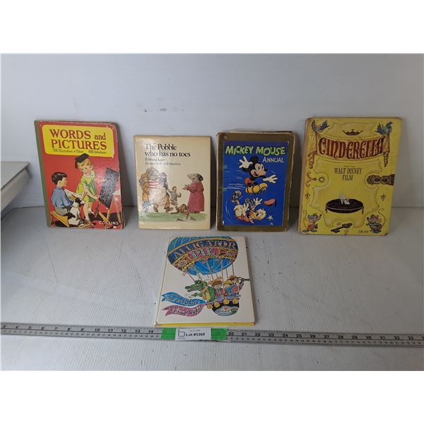 (5) Vintage Children's Books- Cinderella, Mickey Mouse, Alligator Pie, Misc.
