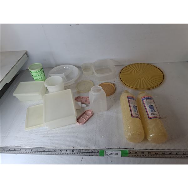 Miscellaneous Tupperware Containers/Lids & (2) Lucky Dog Training Dummies