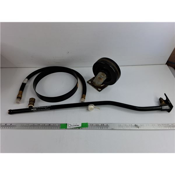 Coleman Propane Rail, Hose, Caster Wheel, Metal Band