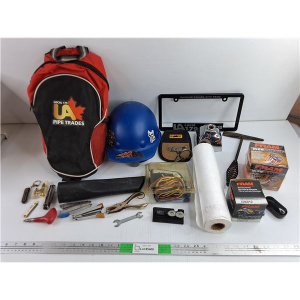 Backpack, License Plate Frame, Tool Hanger, Fram Filters, Hole Punch, Helmet, Misc