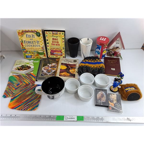 Muffin Cups, Cookbooks, Tapes, Large Ceramic Mug, Housekeeping Hints Book, Misc