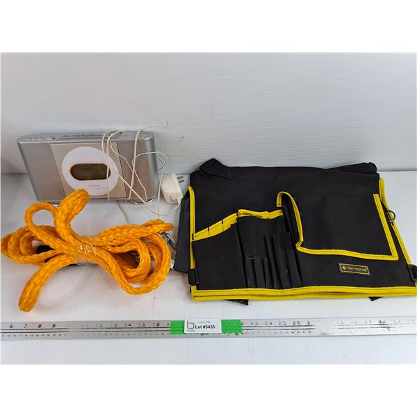 Braided Rope, Memorex Digital CD Alarm Clock - Powers On, As Is, Tool Holder