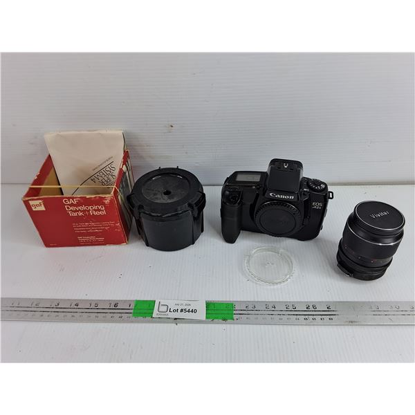 Gaf Developing Tank, Canon EDS A2E Camera, Vivitar Camera Lens