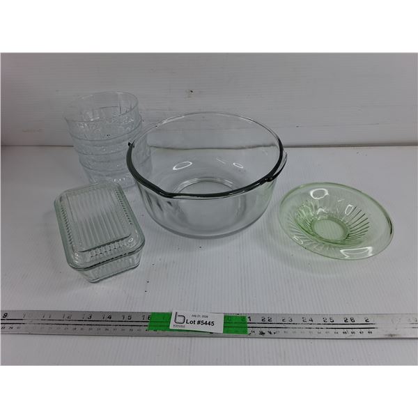 Glass Bowls & Butter Dish