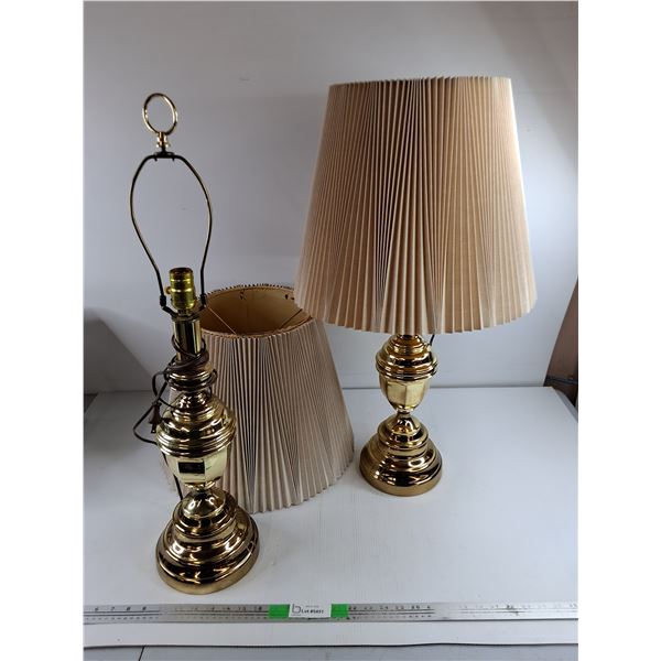 (2) Vintage Brass Desk Lamps w/Shades - Powers On, As Is , PICKUP ONLY