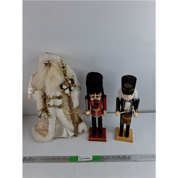 Santa Claus Figure & (2) Wooden Nut Crackers