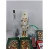Image 2 : Assorted Christmas Ornaments, Wooden Nut Cracker, Glass Bottle