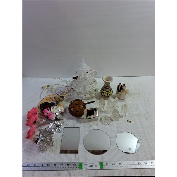 Light Up Mini Christmas Tree Powers On 10'x7', Nativity Scene Glass Figures, Various Christmas and W