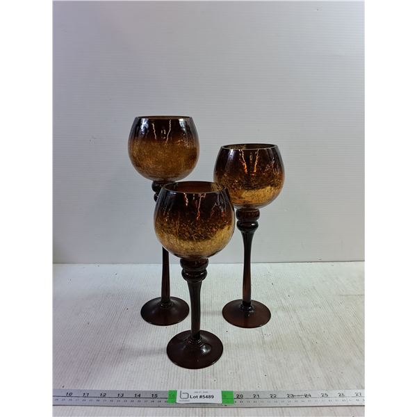 (3) Glass Candleholders up to 16''x3''